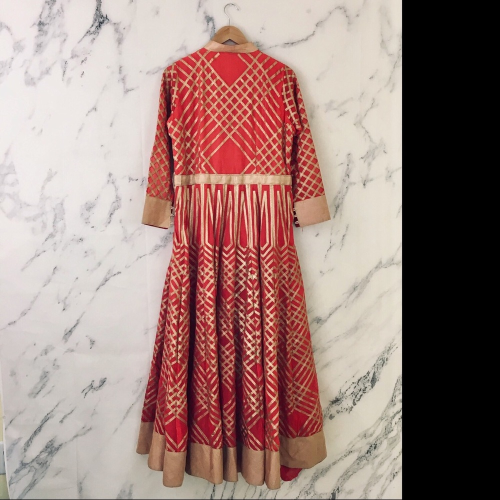 Handmade Middle Eastern Red Gold Gown Nehru Collar - Picture 7 of 7
